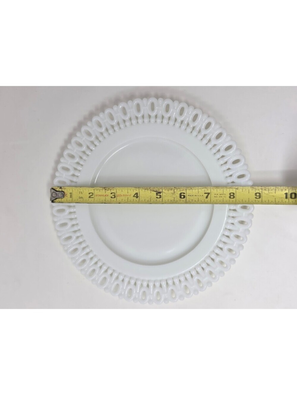 White Milk Glass Open Loop Edge Serving Plate Round 9.5 Inch Dish